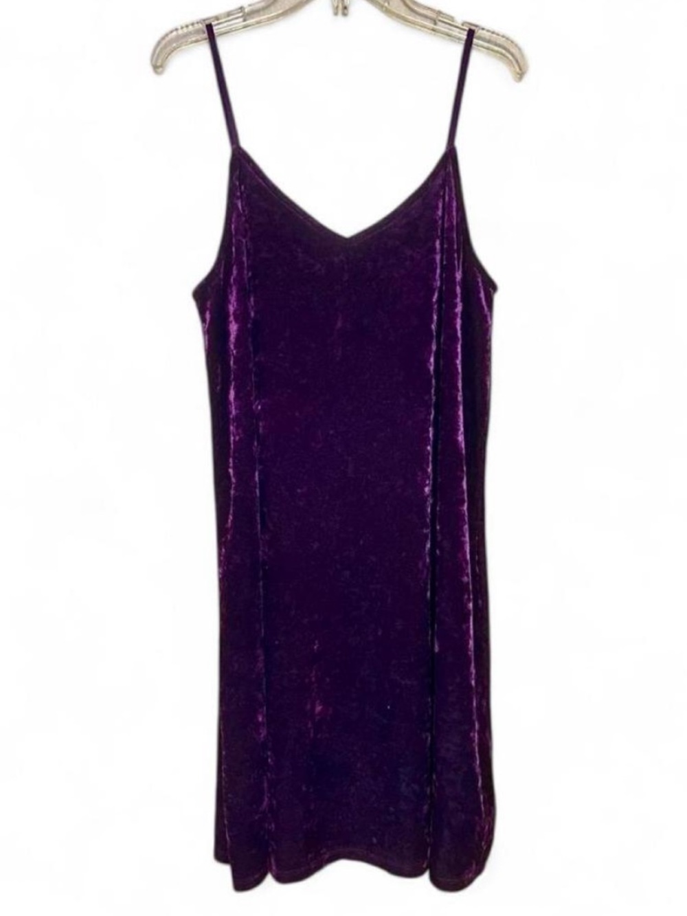 Plum Purple Crushed Velvet Adjustable Strap Whimsigoth Swing Slip Dress Medium - Picture 3 of 7